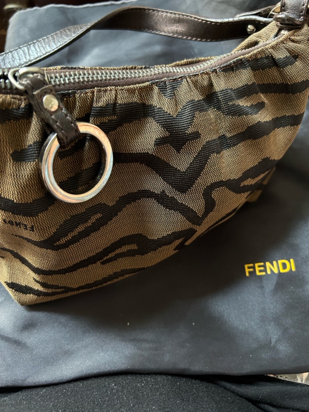 Fendi Brown and Black Hobo Bag Chef Style mini zebra print - Picture 6 of 16